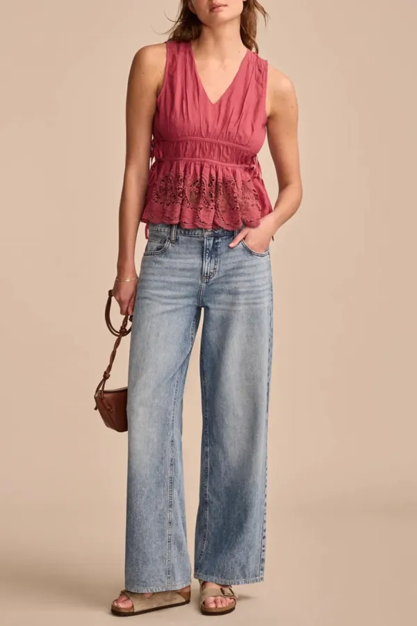 Dry Rose Lace Ruched Tank Top