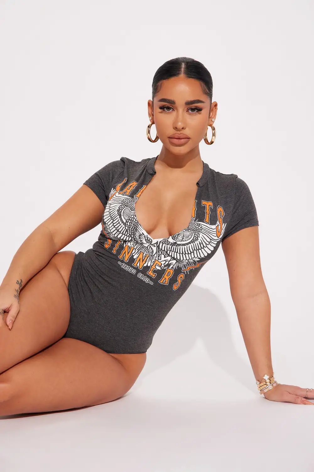 Saints and Sinners Graphic Bodysuit - Charcoal