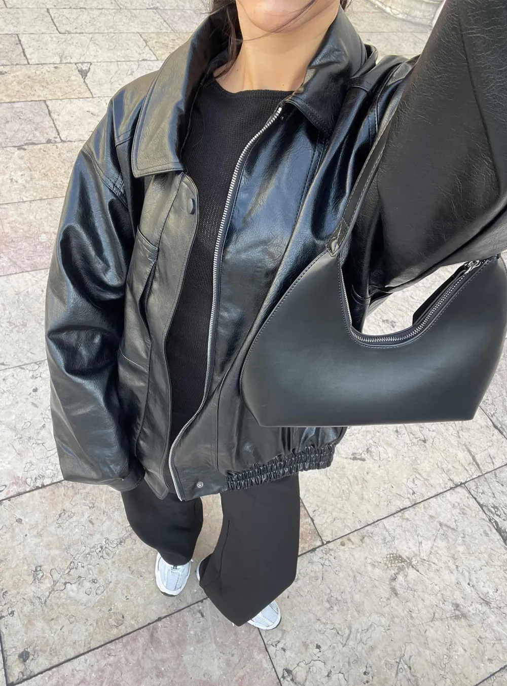 Satin Trim Faux Leather Jacket