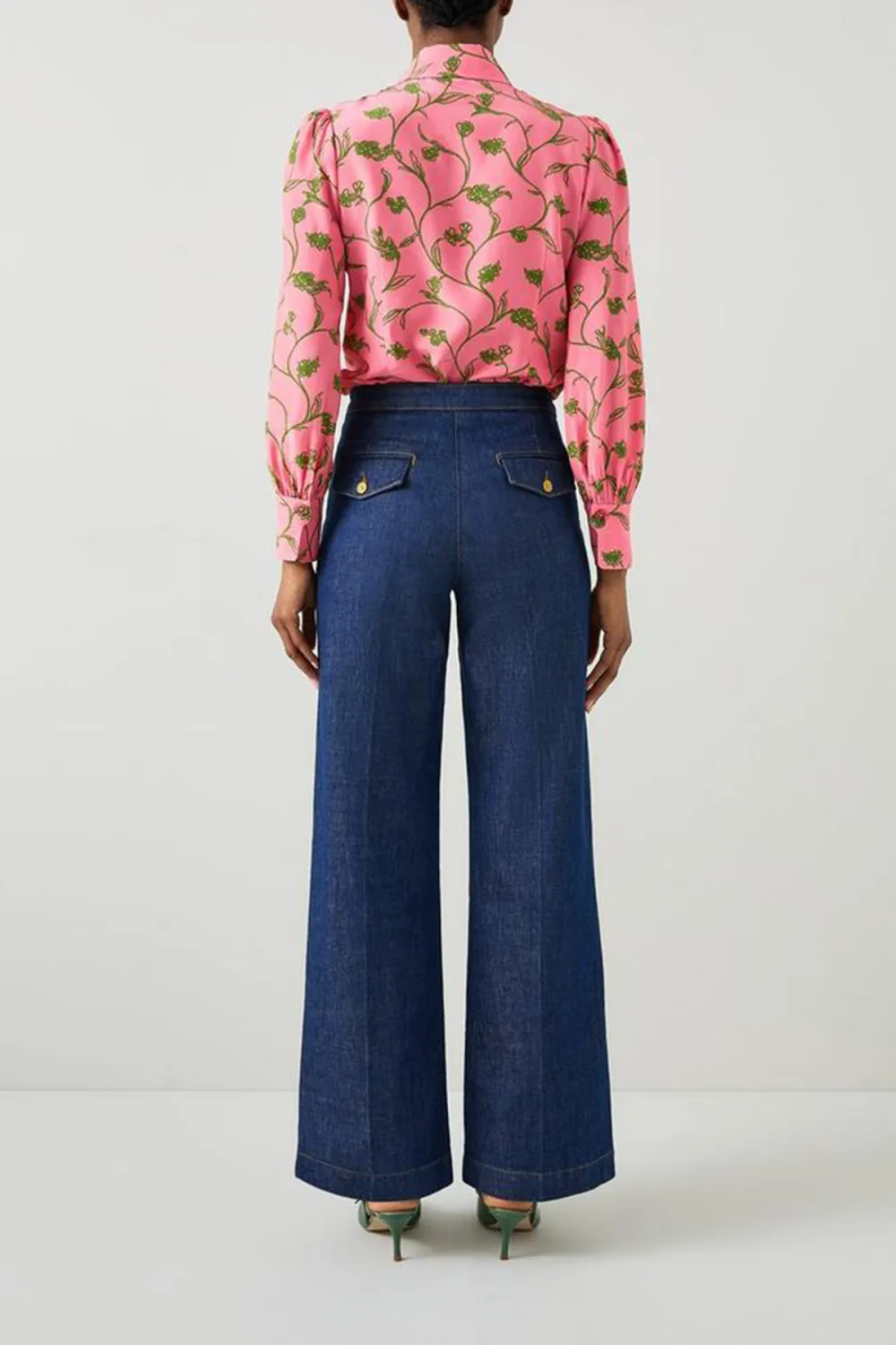 Pink Floral Print Long Sleeve Button Down Blouse