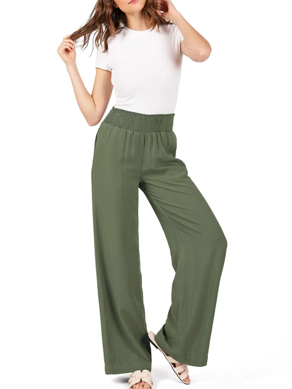 Elastic Waist Wide-Leg Pants