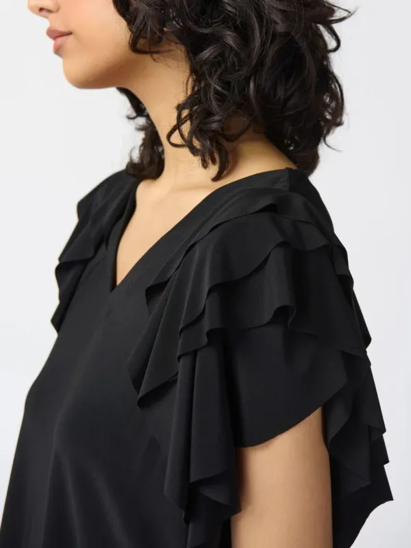 Black Asymmetric Ruffled Blouse
