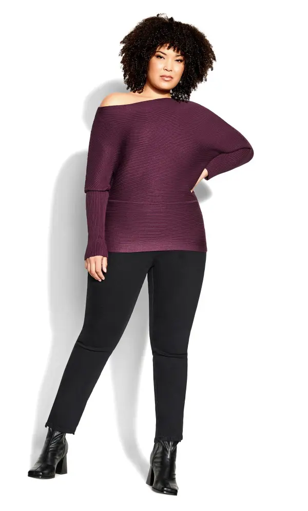 Evans Purple Ribbed Knit One Shoulder Jumper