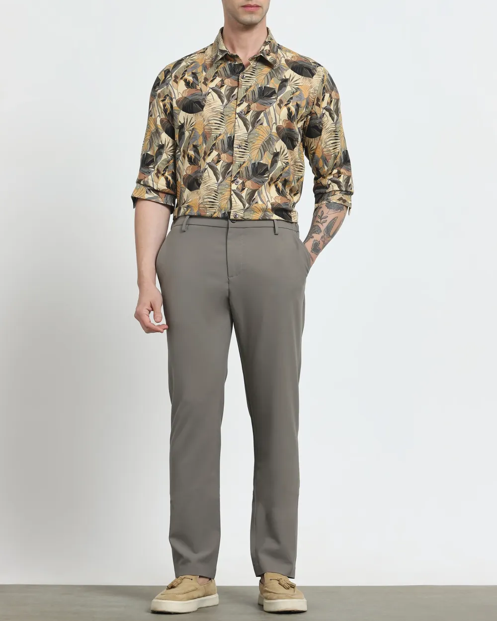 Classic Versatile Soft Slim-Fit Straight-Leg Stone Trousers