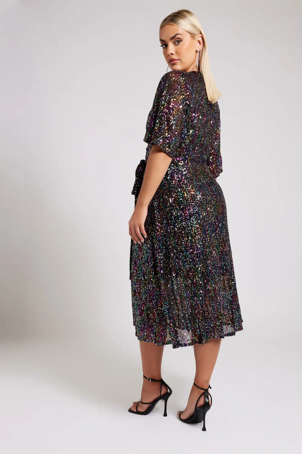 YOURS LONDON Curve Navy Blue Sequin Wrap Dress