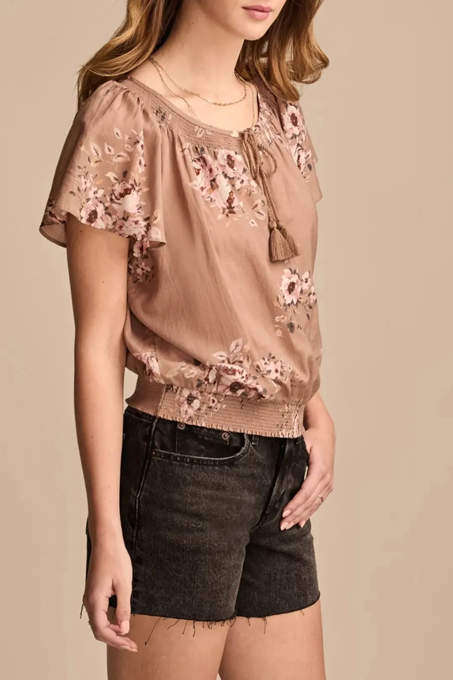 Taupe Floral Flutter Sleeve Top
