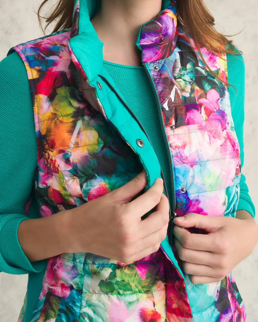 Floral Print Quilted Vest