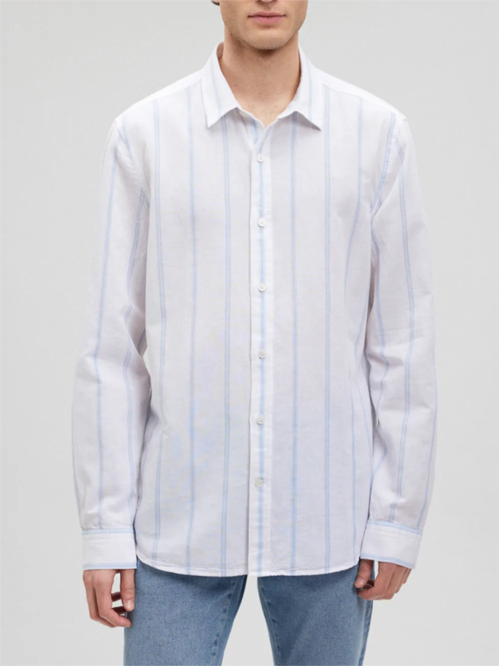 White Pinstriped Button - Down Shirt