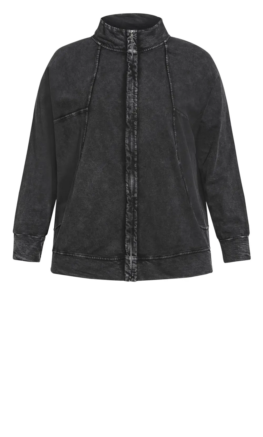 Evans Black Acid Wash Zip Up Sweatshirt