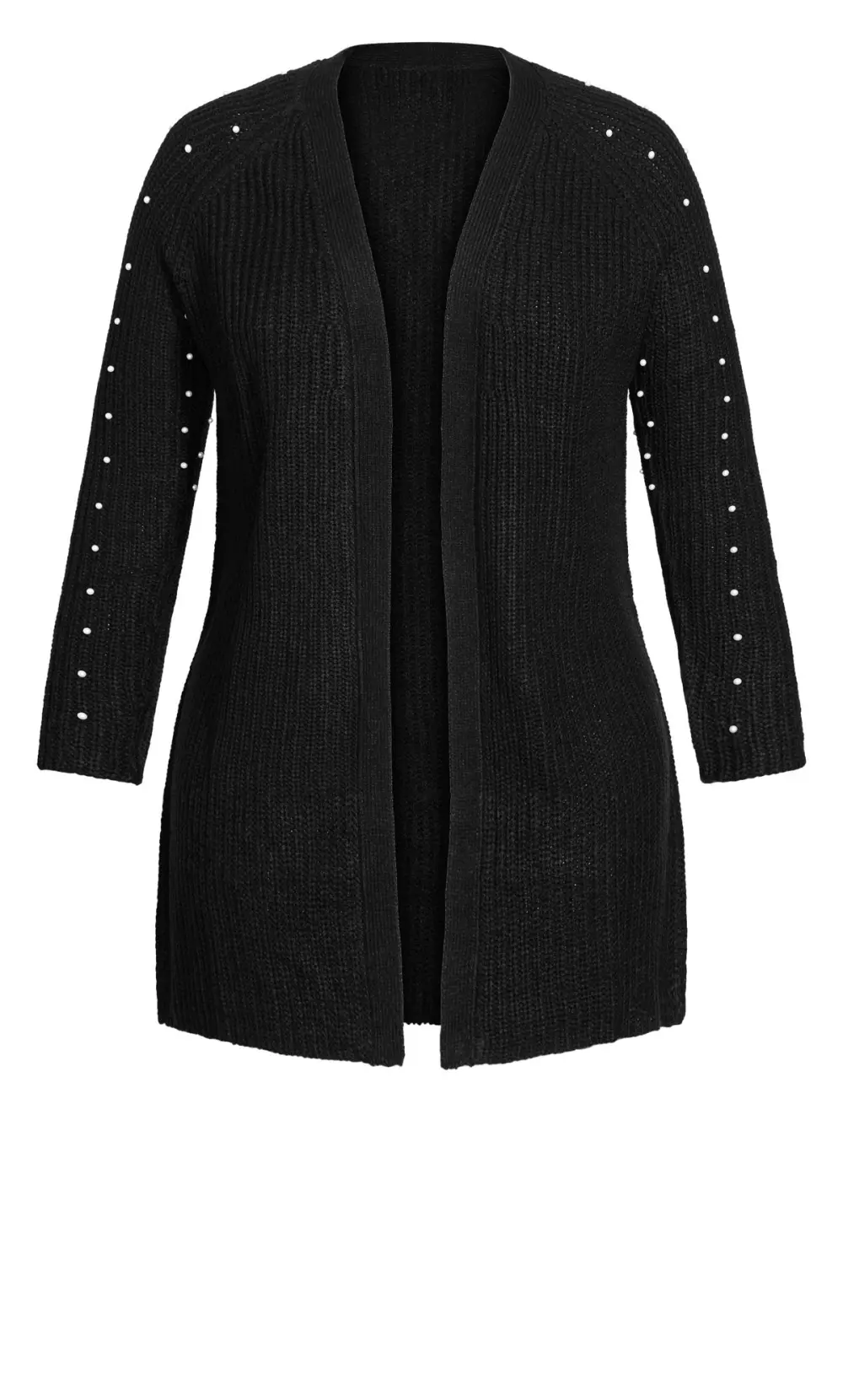 Evans Black Ribbed Knit Pearl Embellished Cardigan