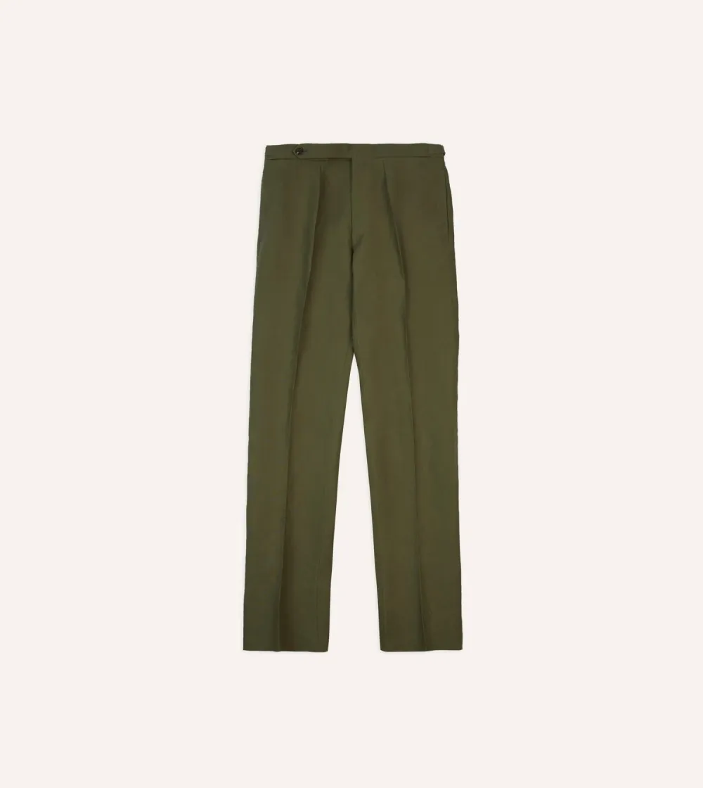 Olive Irish Linen Single Pleat Trouser Casual Style