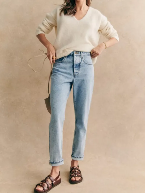 Cream V-Neck Soft Sweater