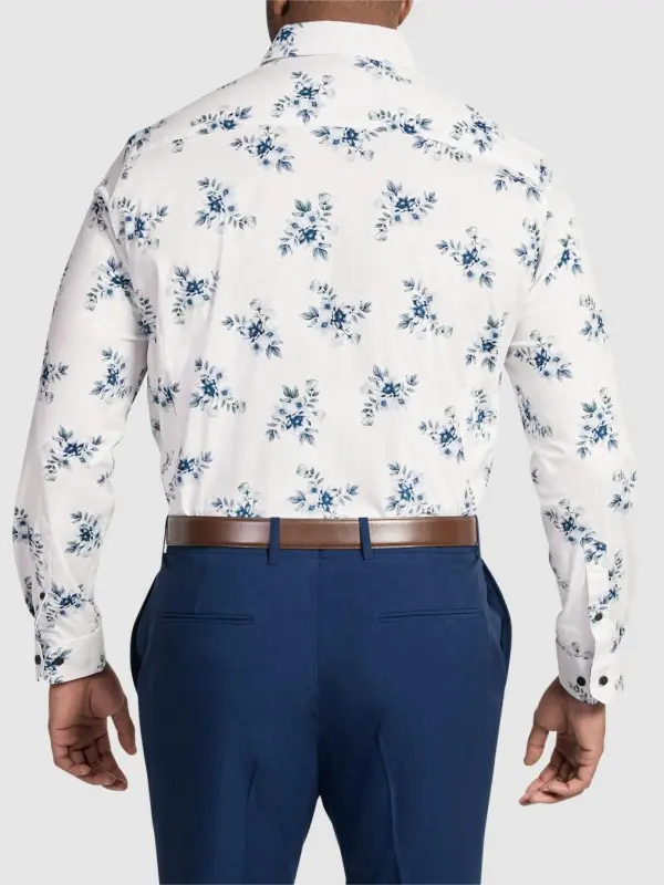 NAVY FLORAL STRETCH SHIRT