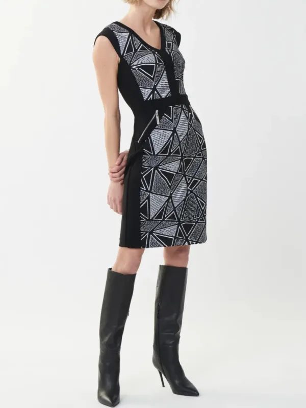 Black and White Geometric Sleeveless Dress