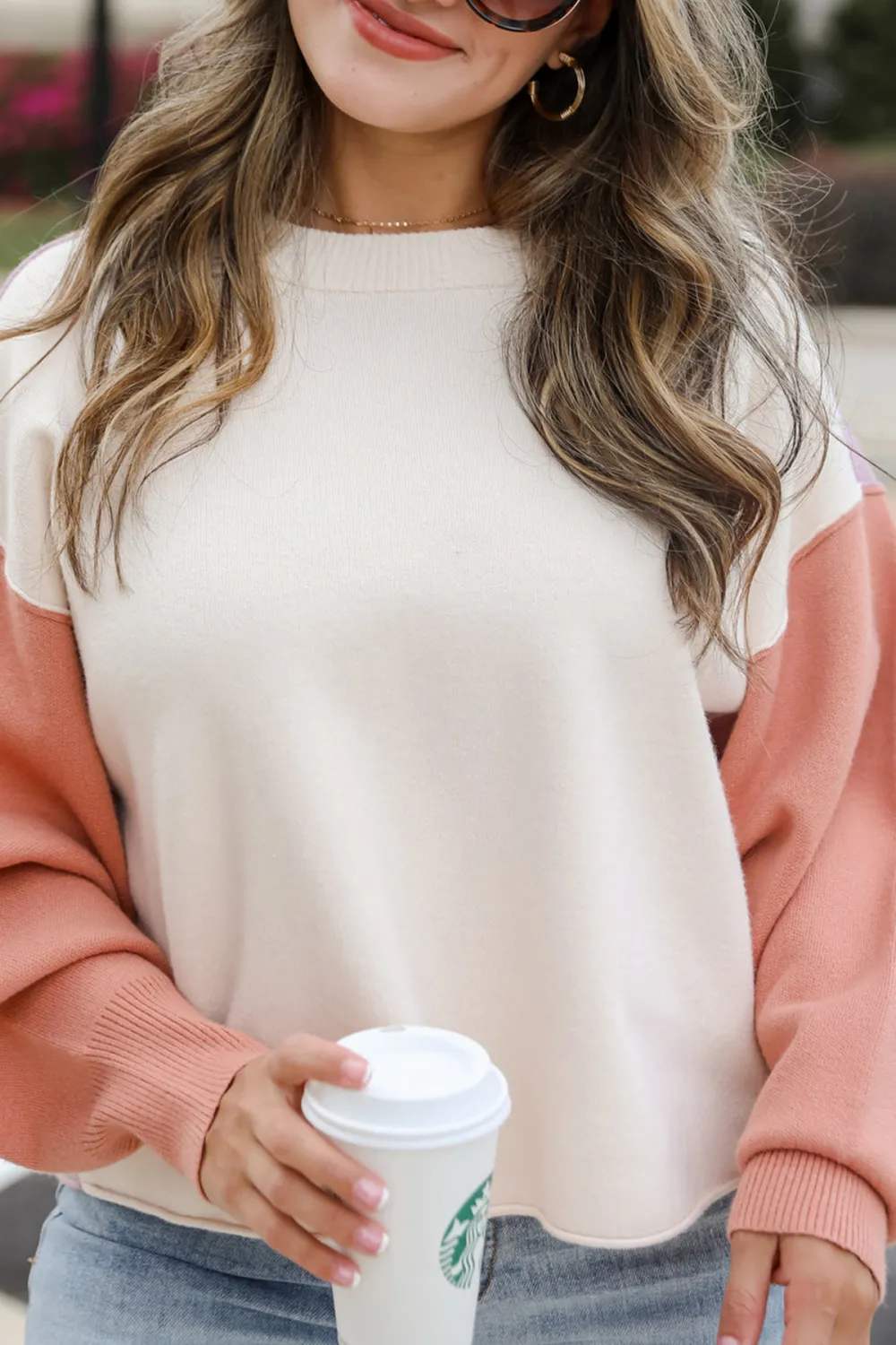 Complete Sophisticate Cream Color Block Sweater