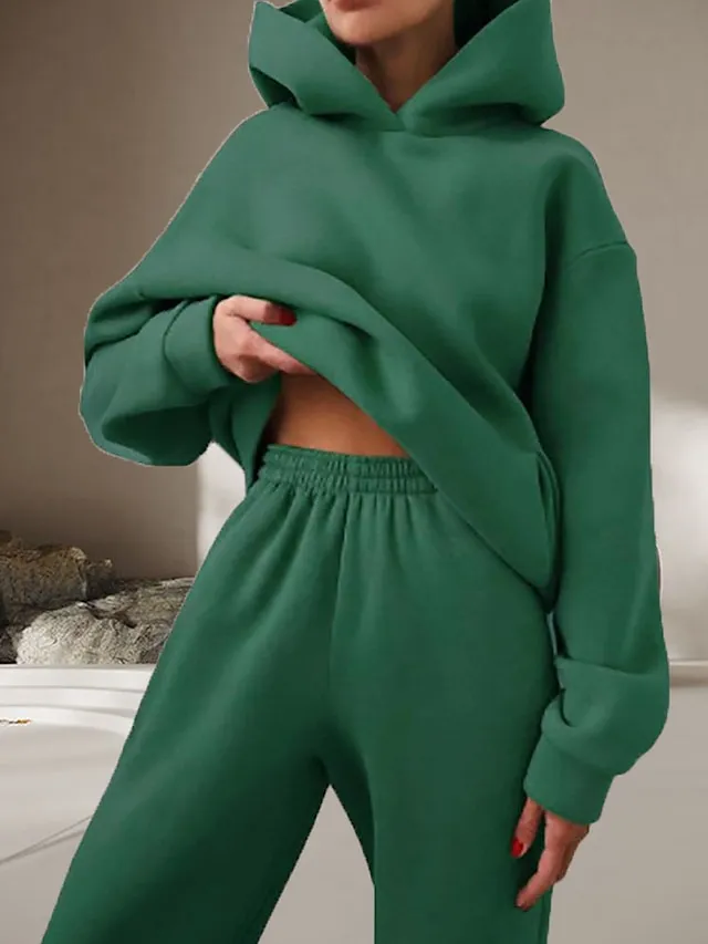 Women's Lounge Sets Long Sleeve Hoodie Pant Pure Color Fashion Casual Comfort Street Daily Date Polyester Breathable Hoodie Fall Winter Pink Red