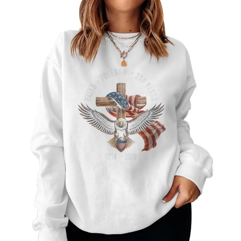 Faith Freedom 250 Years 1776- Christian Cross Shield Women Sweatshirt