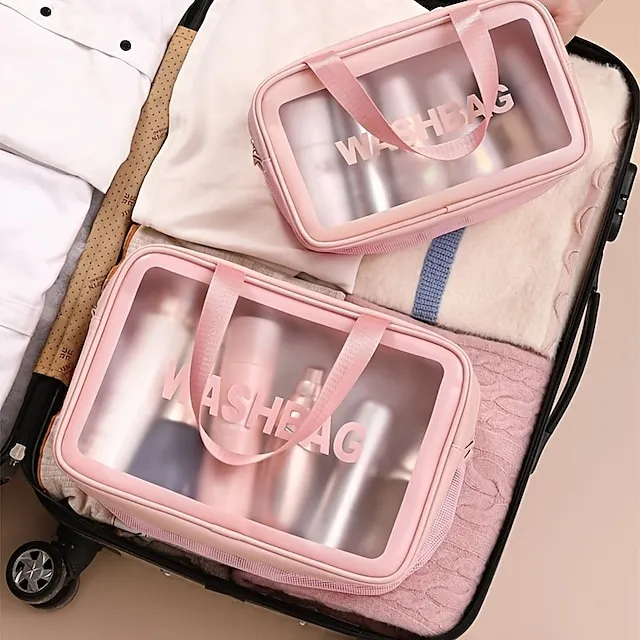 Clear Makeup Bag Waterproof Washing Cosmetic Bag With Zipper Handle Large Capacity Skin Care Products Travel Finishing Storage Bag