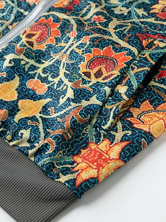 Women's Bomber Jacket Zip up Casual Jacket Fall Floral Print Baseball Jackets Outerwear Long Sleeve Fall  Spring Green Casual Daily