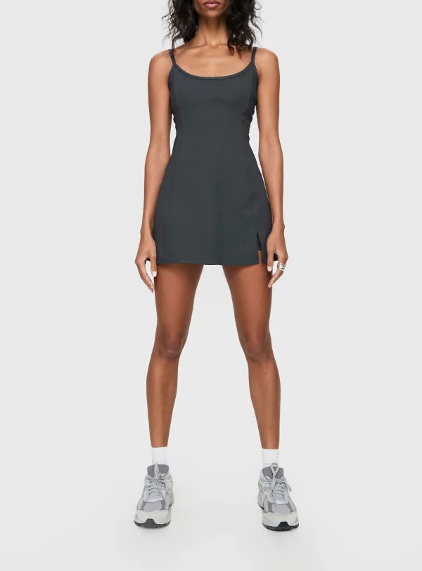 Grey Spaghetti Strap Side Split Mini Dress