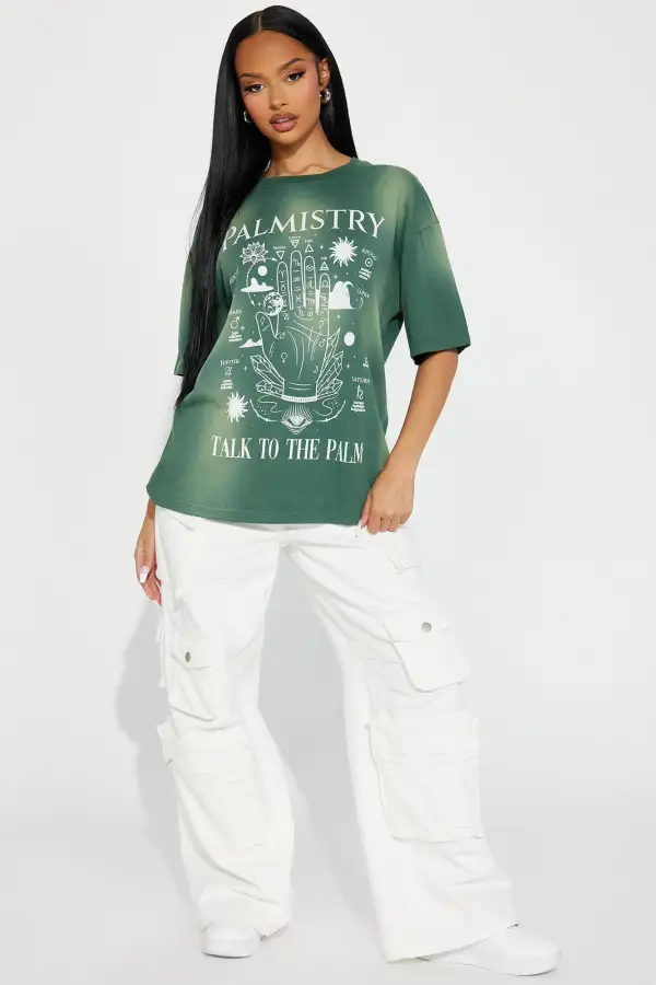 Palmistry Washed Graphic Tshirt - Green