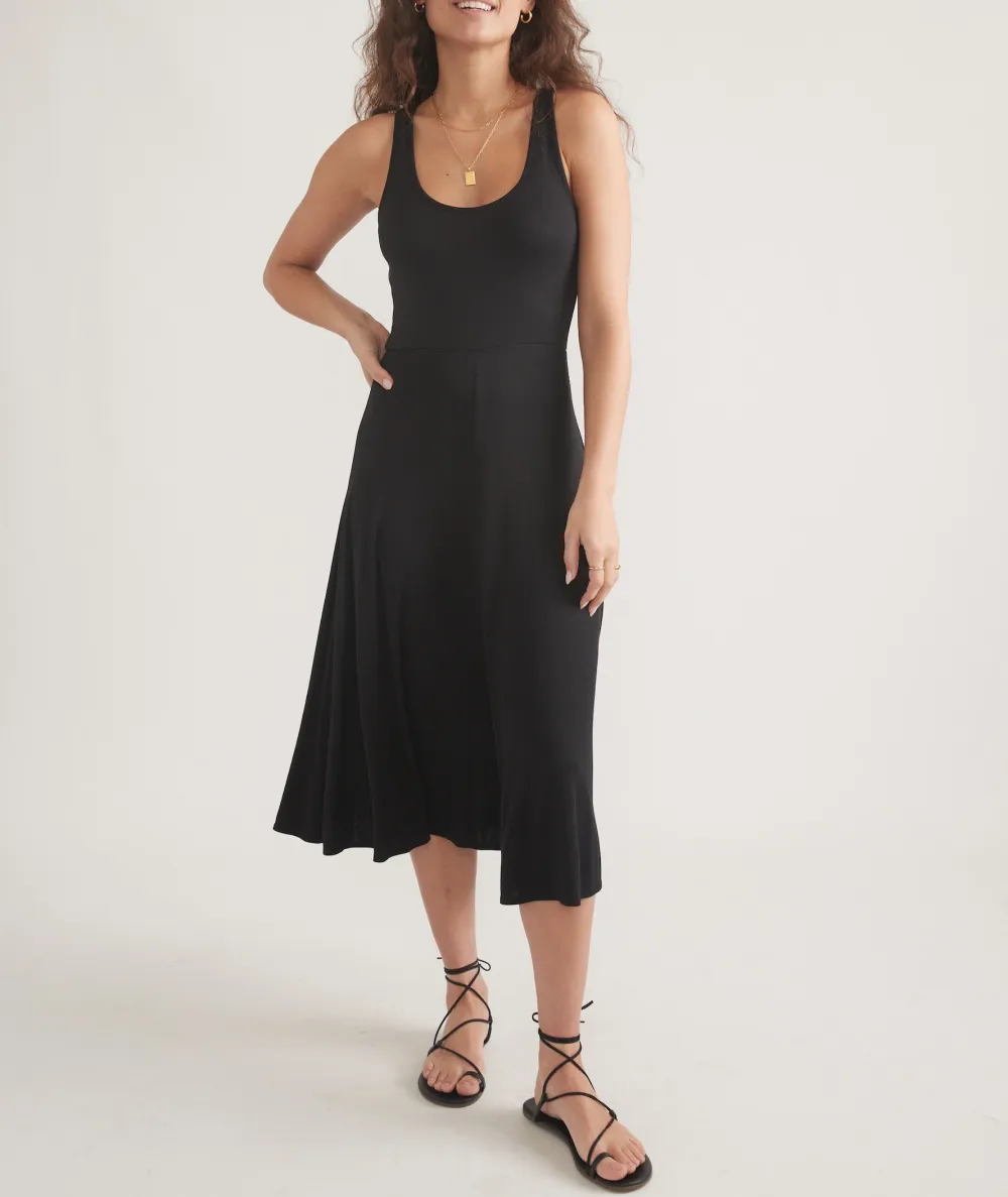 Black Sleeveless A-Line Midi Dress