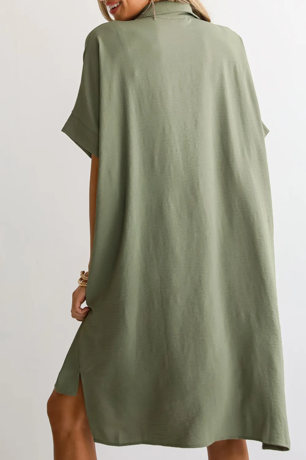 Composed Persona Green Button Front Midi Dress
