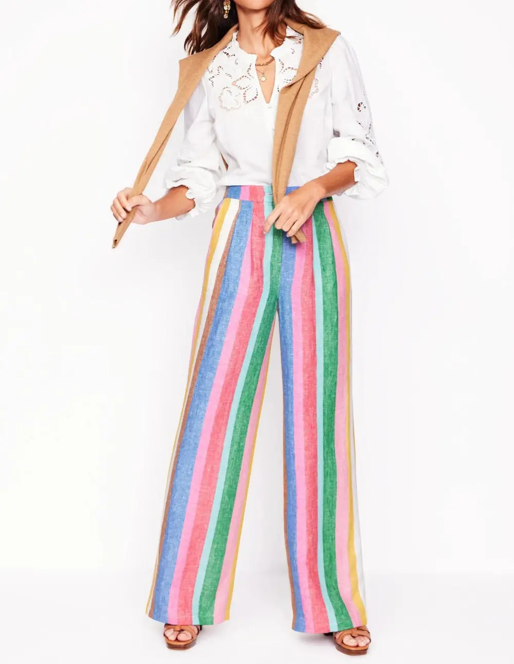 Bright Rainbow Stripe Linen Pants