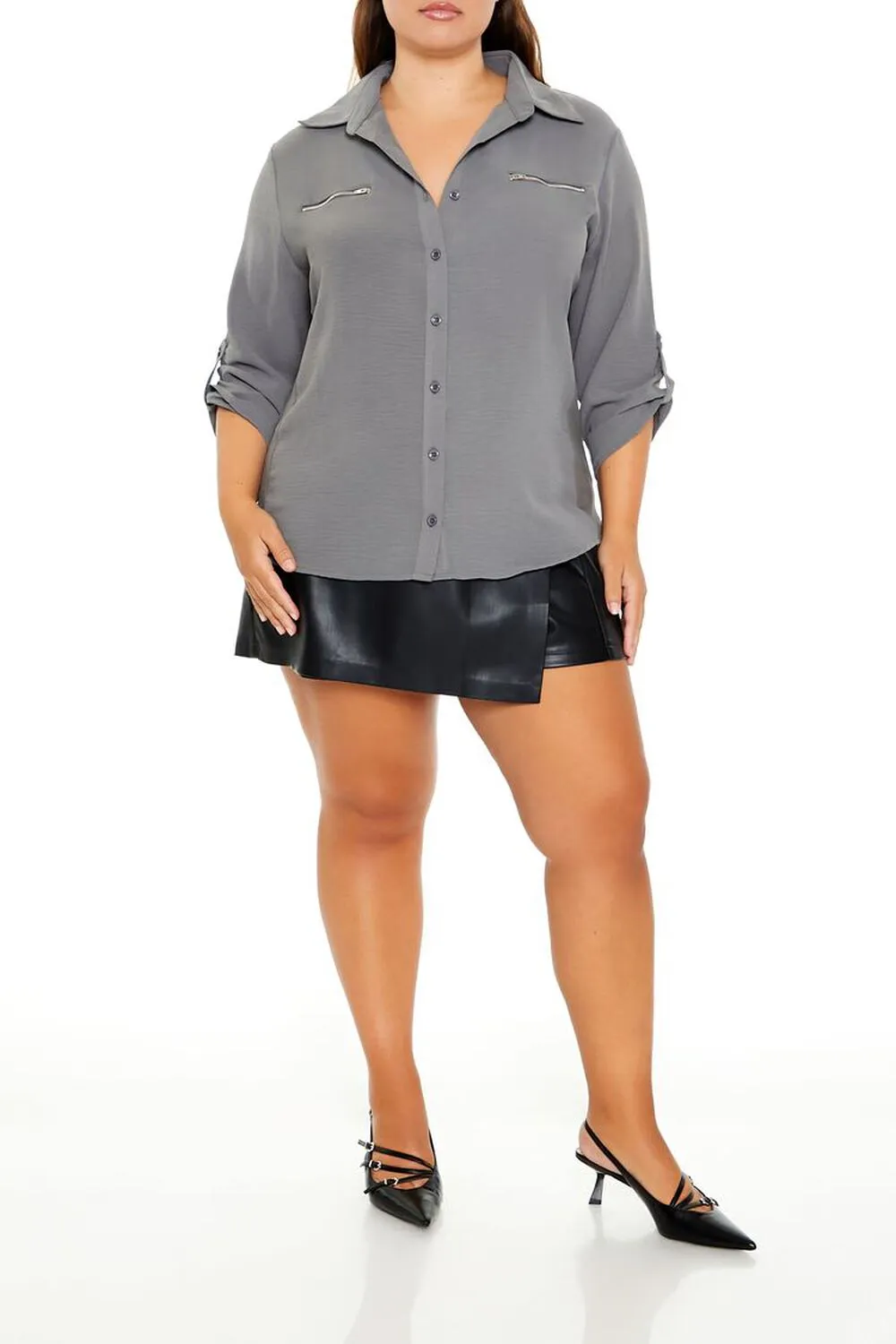 Plus Size Roll-Tab Sleeve Shirt