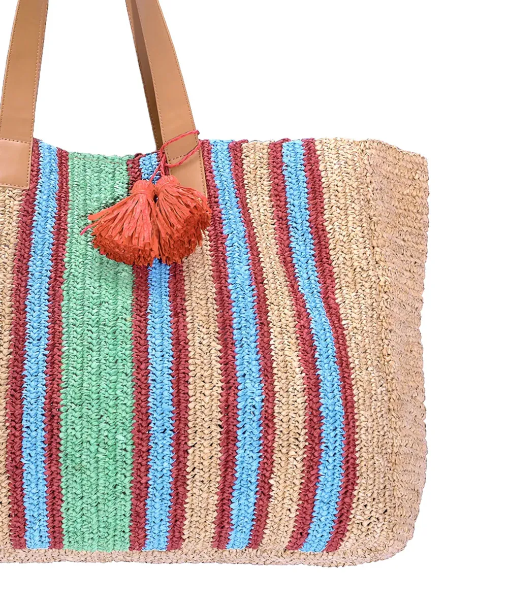Vacation Essential Semolina Stripe Crochet Carry-all Tote