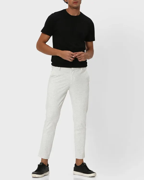 Classic Versatile Slim-Fit Straight-Leg Light Grey Trousers