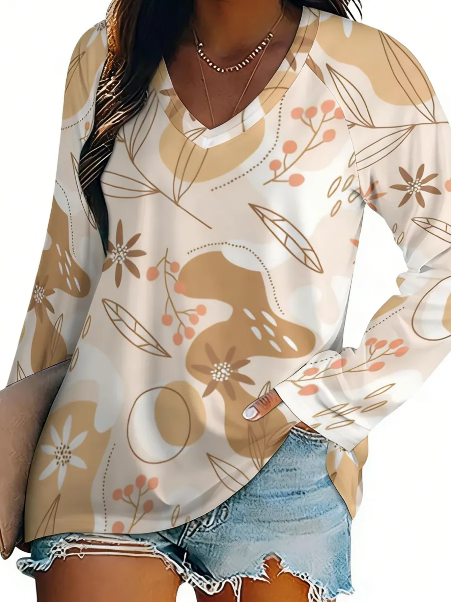 Boho Floral V-Neck T-Shirt