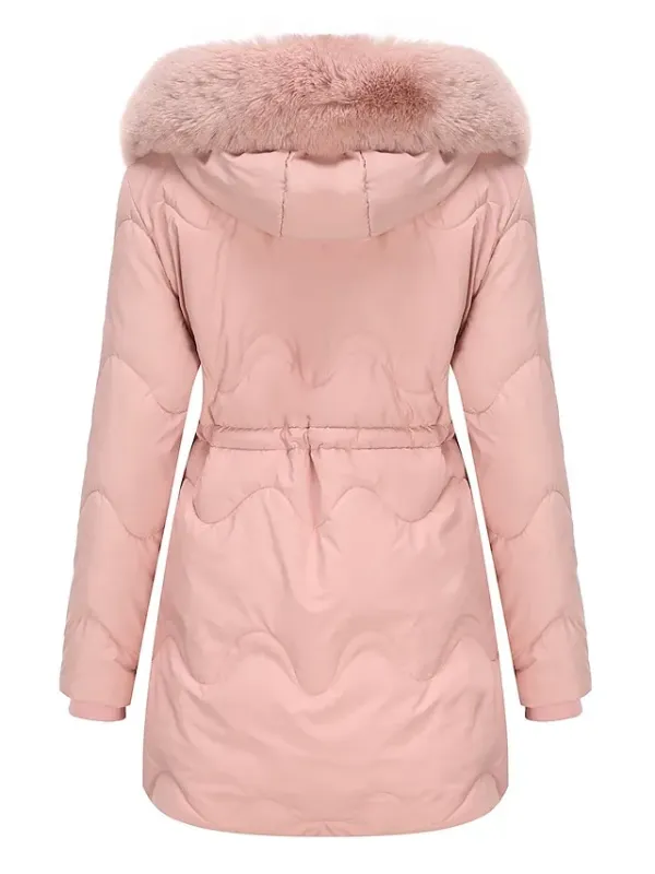 Women's Parka Puffer Jacket Winter Coat Zip up Hooded Coat with Fur Collar Drawstring Thermal Warm Heated Coat Removable Hood Fall Outerwear with Pockets Warm Classic Long Sleeve Light Blue Pink Black