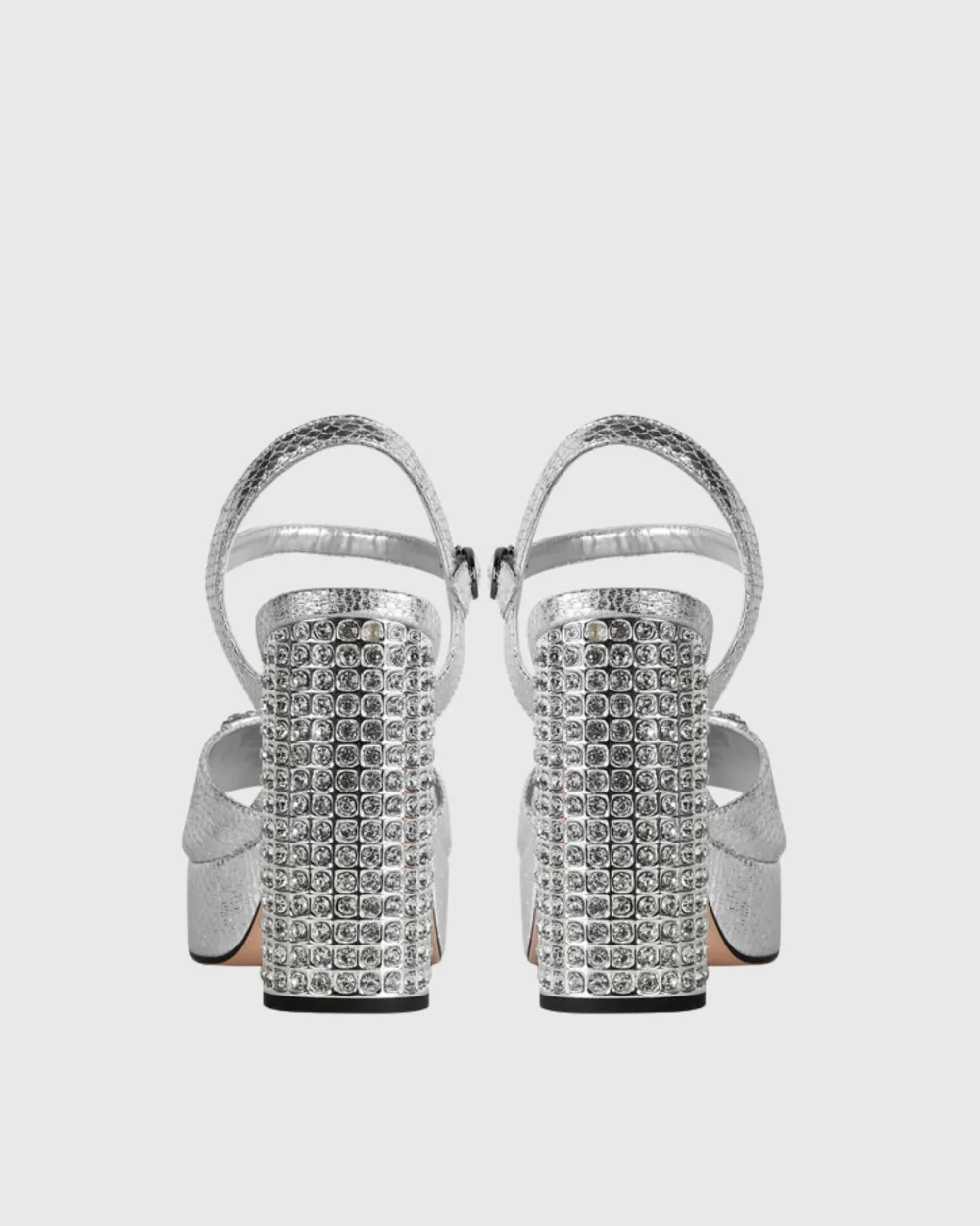 Rhinestone Strap Platform Sandals in Silver