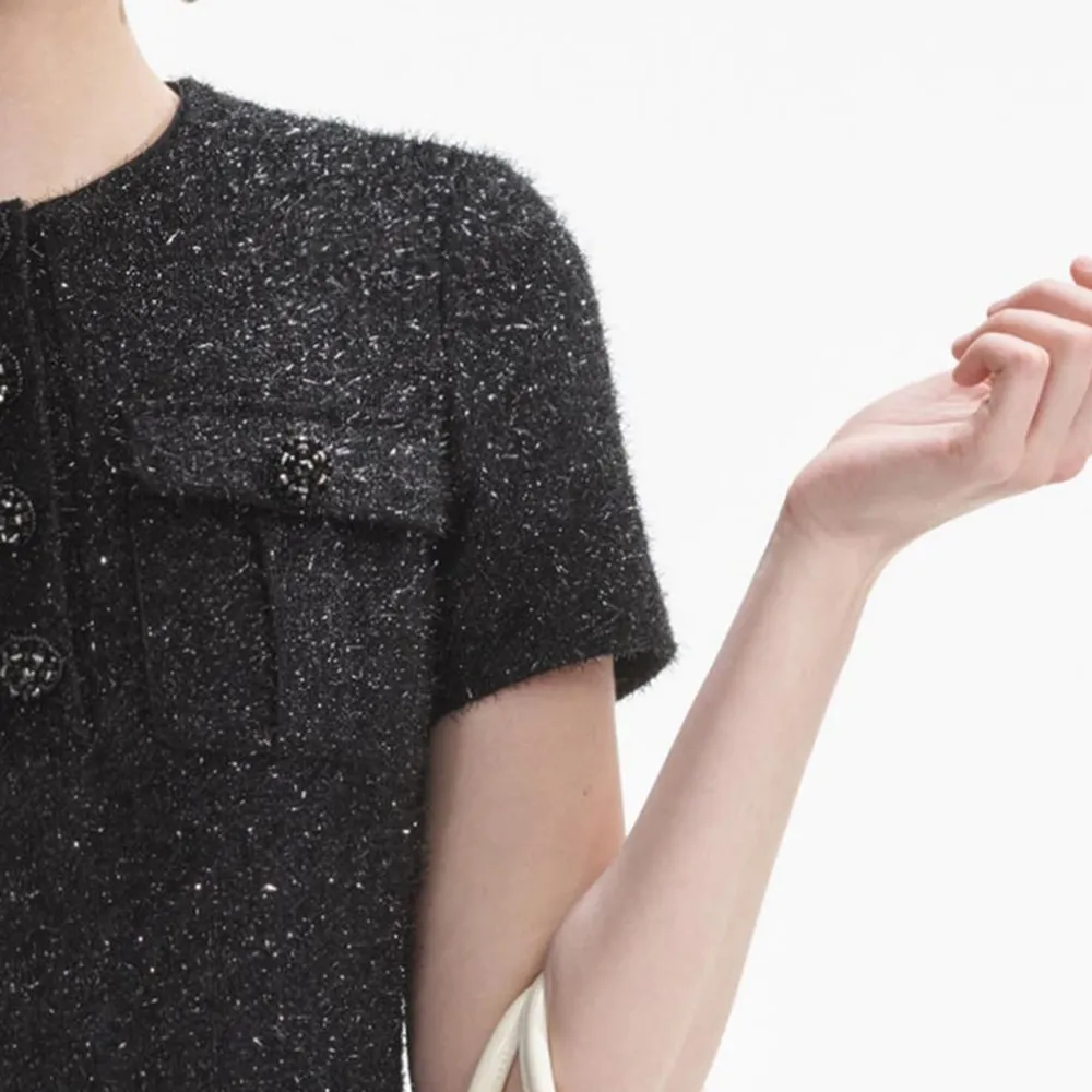 Black Tinsel Boucle Top