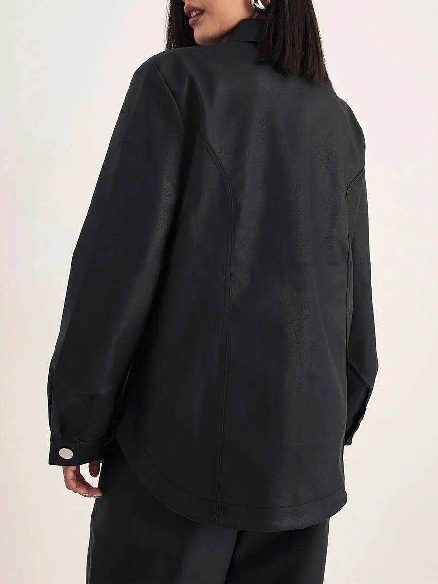 Women'S Oversized Drawstring-Accent Cropped Shirt