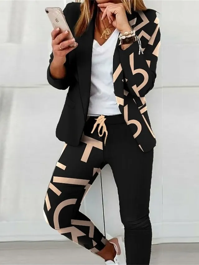 Women's Suits Office Work Daily Wear Spring Fall Regular Coat Regular Fit Thermal Warm Windproof Breathable Stylish Contemporary Modern Style Jacket Long Sleeve Color Block Striped Print White+Black