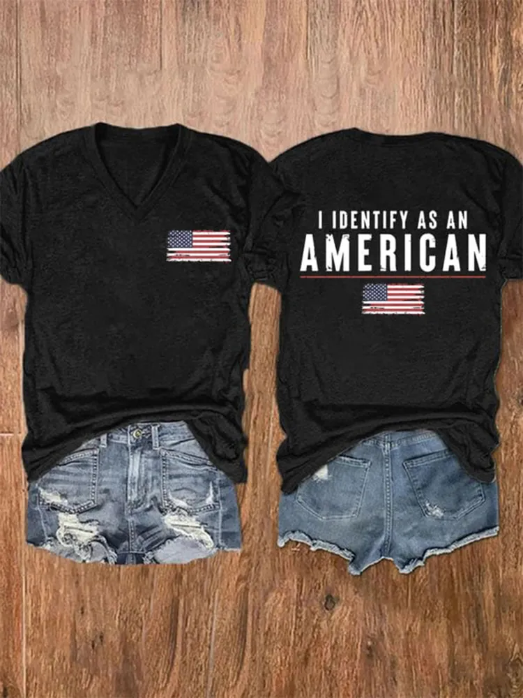 Women'S I Identify As An American V-Neck T-Shirt