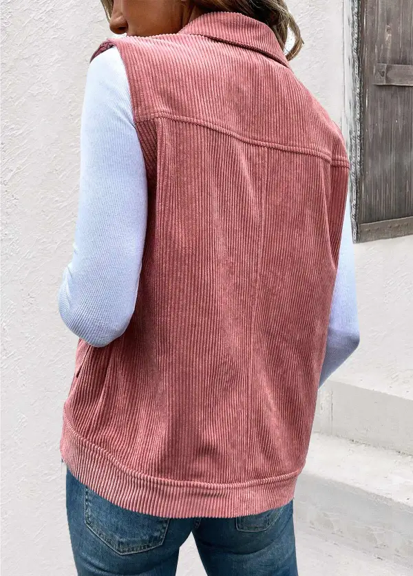 Dusty Pink Button Up Turn Down Collar Corduroy Waistcoat