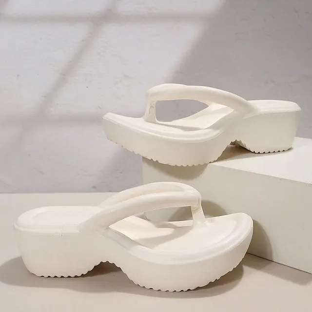 Women's Sandals Slippers Flip-Flops Wedge Heels Flip-Flops Outdoor Slippers Outdoor Beach Summer Flat Heel Elegant Casual Minimalism EVA Loafer Solid Color Black White Fuchsia