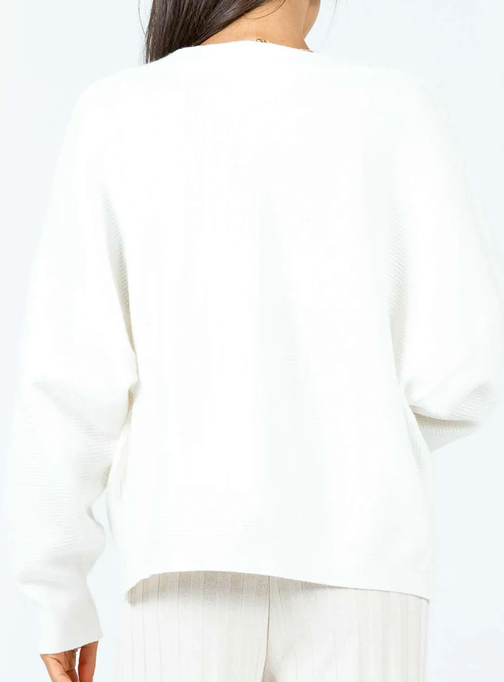 Waffle Cardigan White