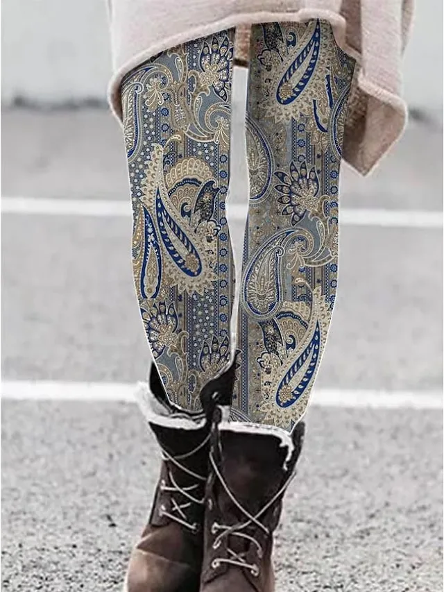 Women's Fleece Lined Leggings Warm Ankle-Length Winter Leggings Print Micro-elastic Mid Waist Fashion Xmas Christmas Halloween Black Red S M Spring &  Fall Winter