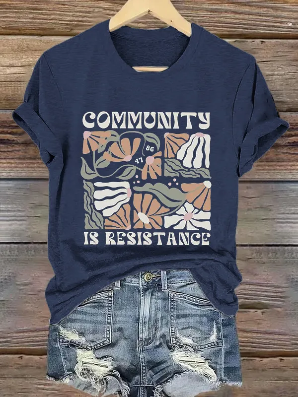 Women'S T-Shirt Retro 86 47 Community Is Resistance Print T-Shirt Round Neck Pure Cotton Short Sleeves