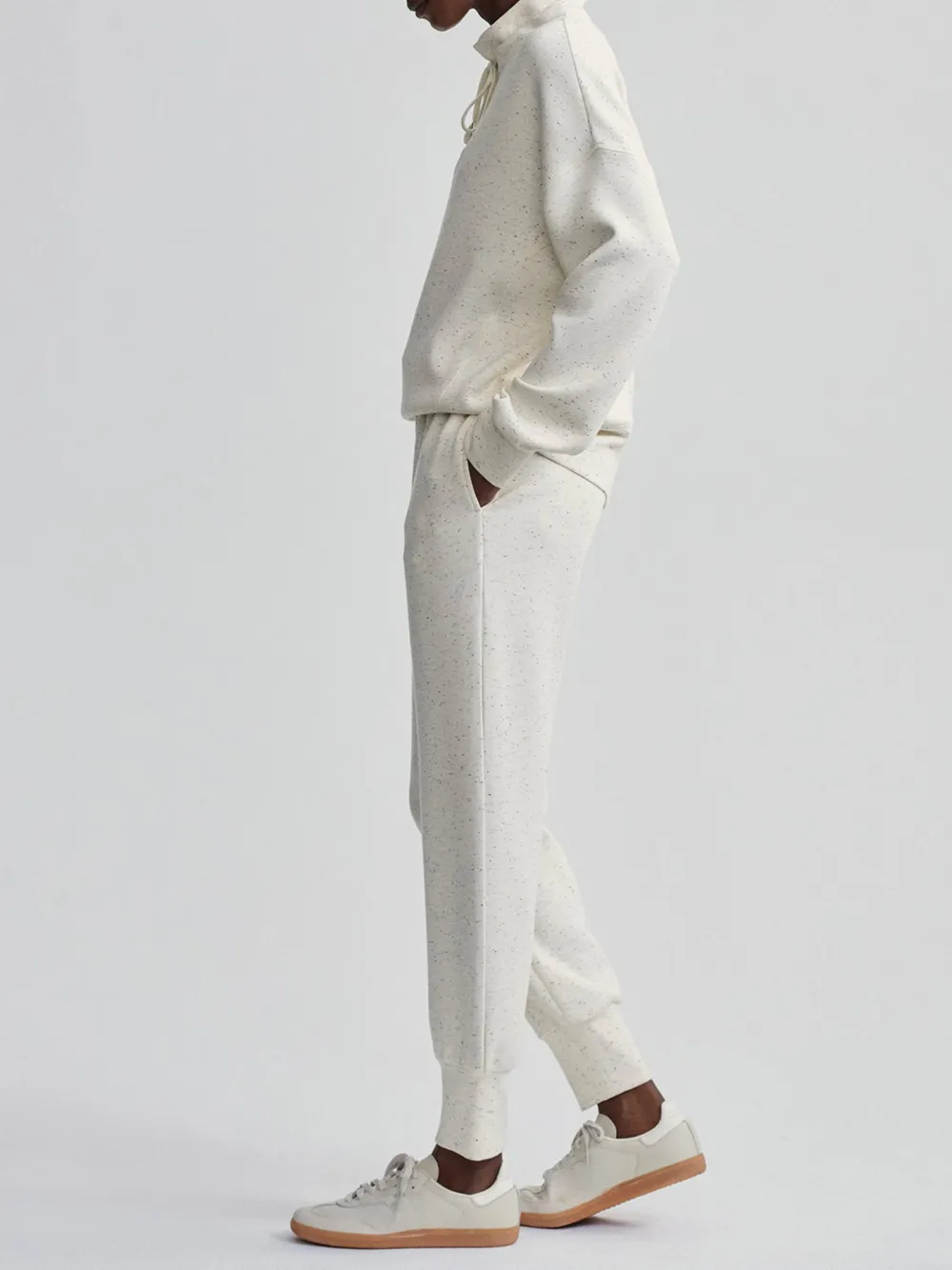 Chic Tie-Neck Loose-Fit Speckled Sweatshirt