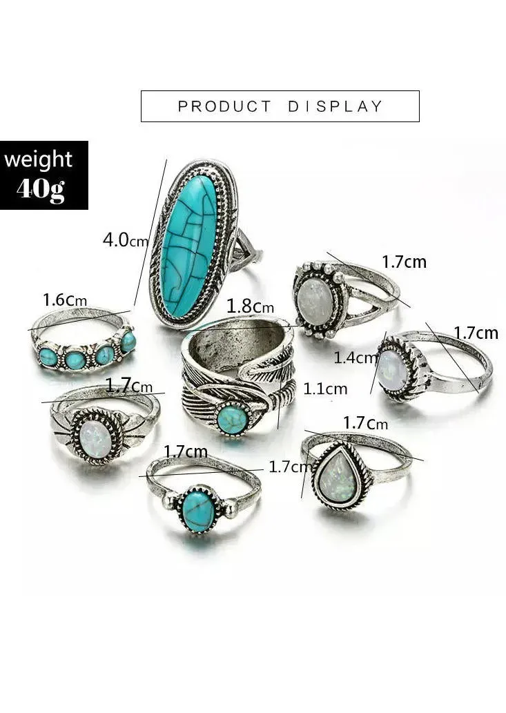 Bohemian Turquoise Bead Ring Set