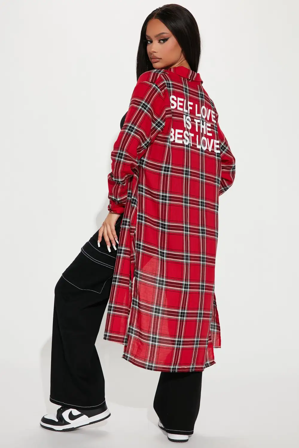 Self Love Maxi Plaid Top - Red/Combo