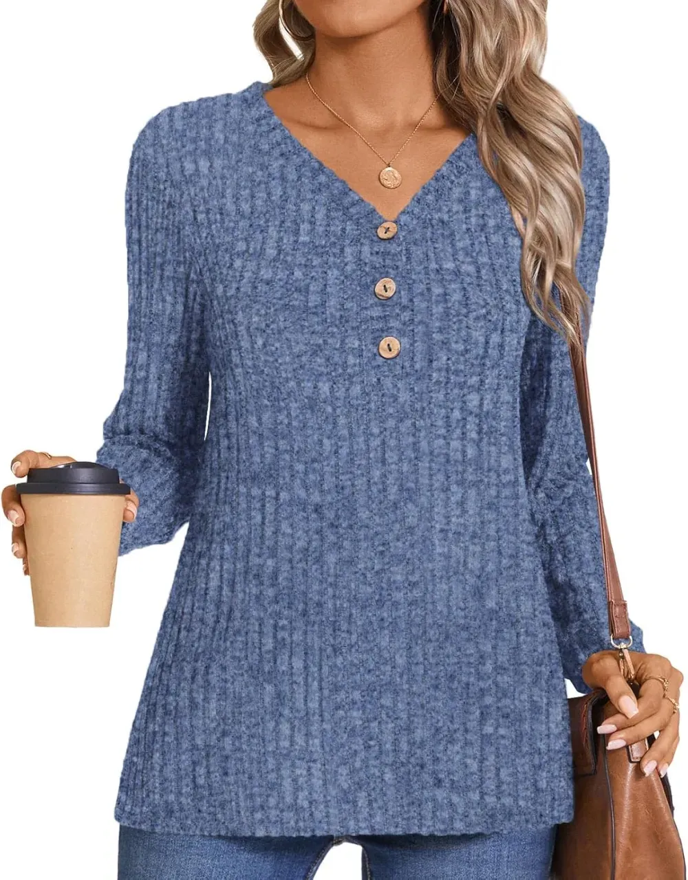 HOTGIFT Womens 2024 Fall Winter Tunic Tops Long Sleeve Casual T-Shirts Soft Comfy Stripe Blouse Lightweight