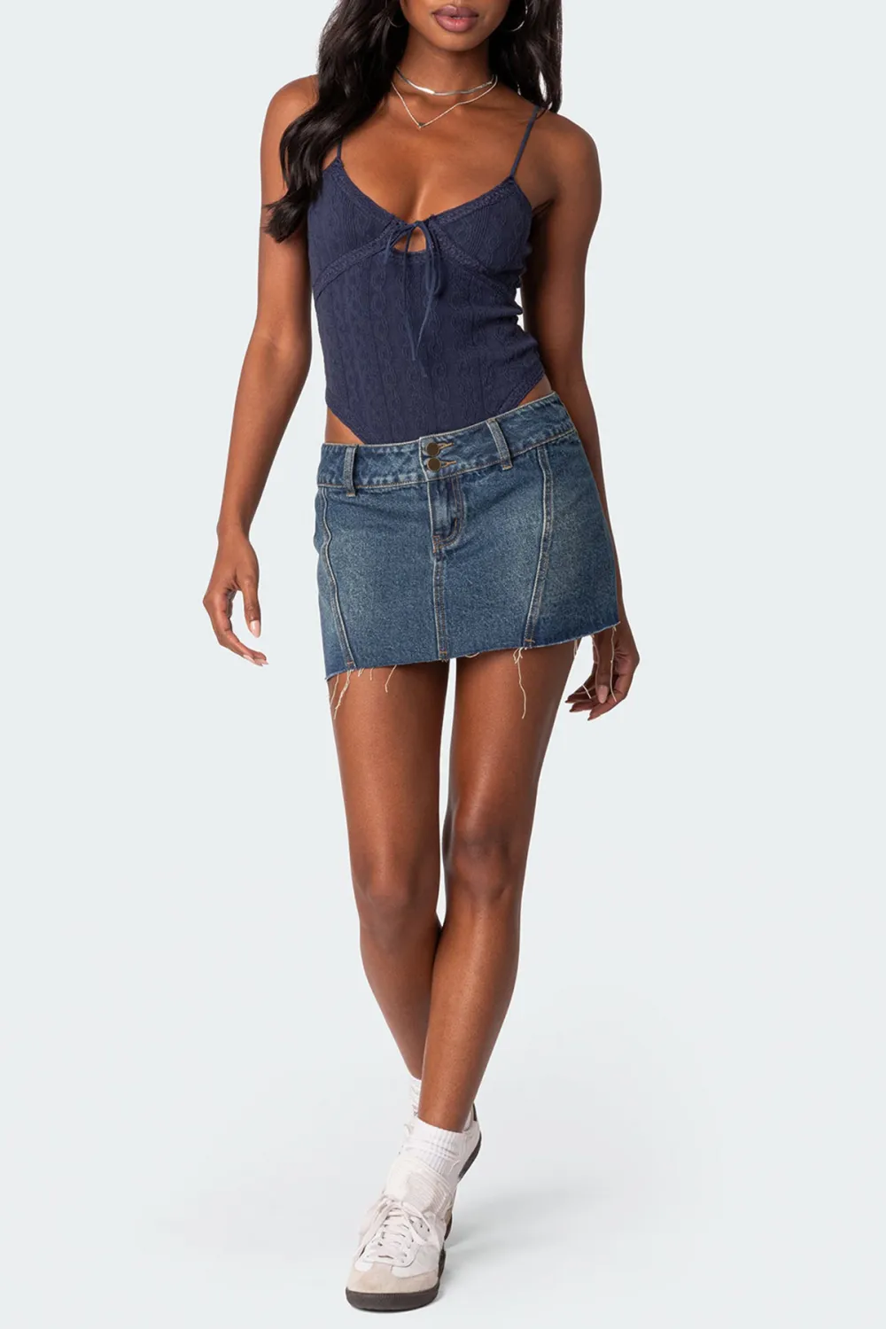 Navy Lacey Knit Cut Out Bodysuit