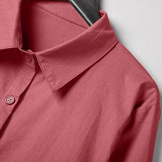 Women's Shirt Dress Casual Dress Cotton Linen Dress Midi Dress Cotton Blend Simple Basic Home Street Daily Shirt Collar Pocket Long Sleeve Summer Spring Fall 2023 Loose Fit Black White Yellow Pure
