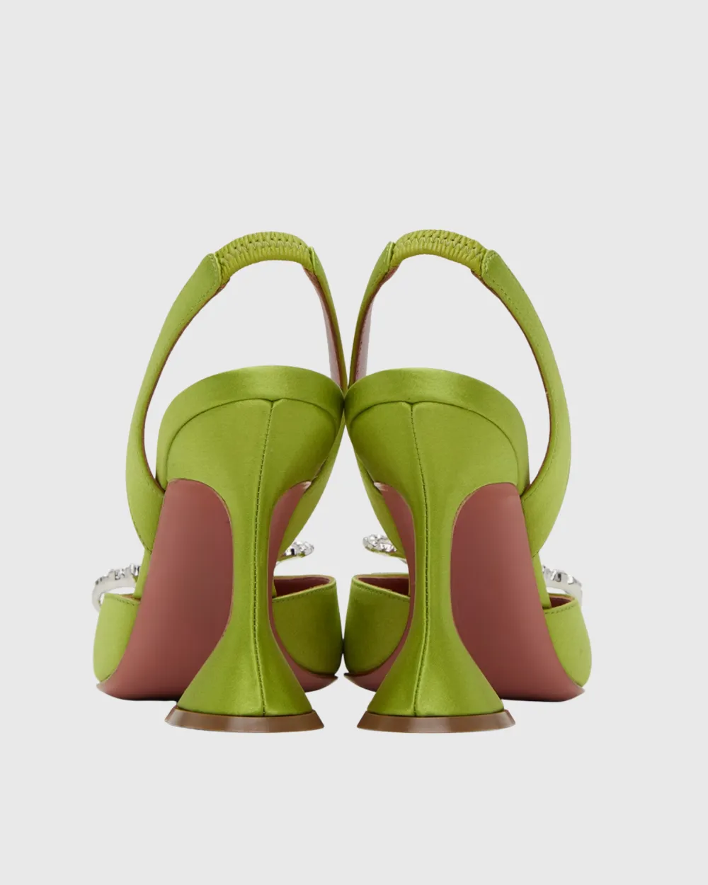Crystal Bow Satin Slingback Pumps in Green